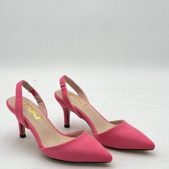 FSJ Women Fashion Low Kitten Heels Pumps Pointed Toe Slingback Sandals Party - Picture 2 of 8